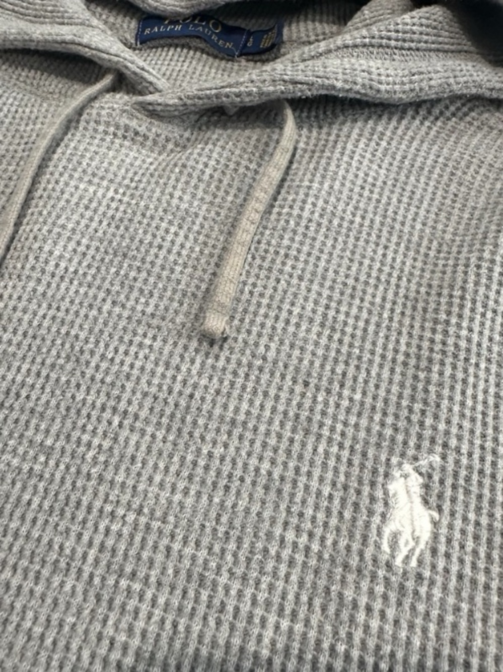 Polo Ralph Lauren Men's Gray Waffle Hoodie Lightweight Sweatshirt Size Large